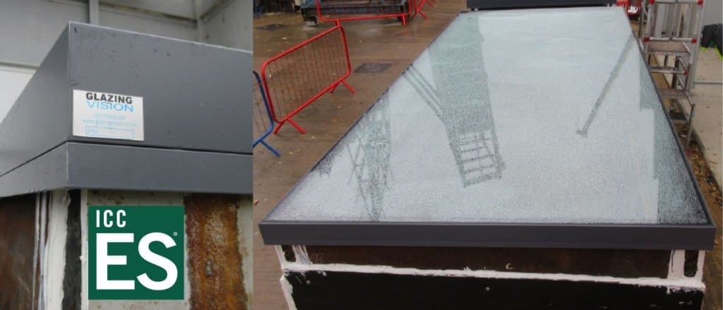 two pictures of a flat rooflight on a table ready to be tested
